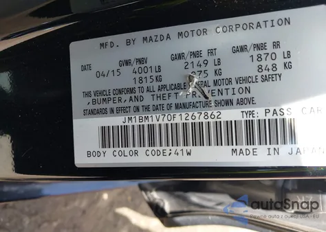 2015 Mazda Mazda3 I Touring z USA, uszkodzony, nr VIN JM1BM1V70F1267862